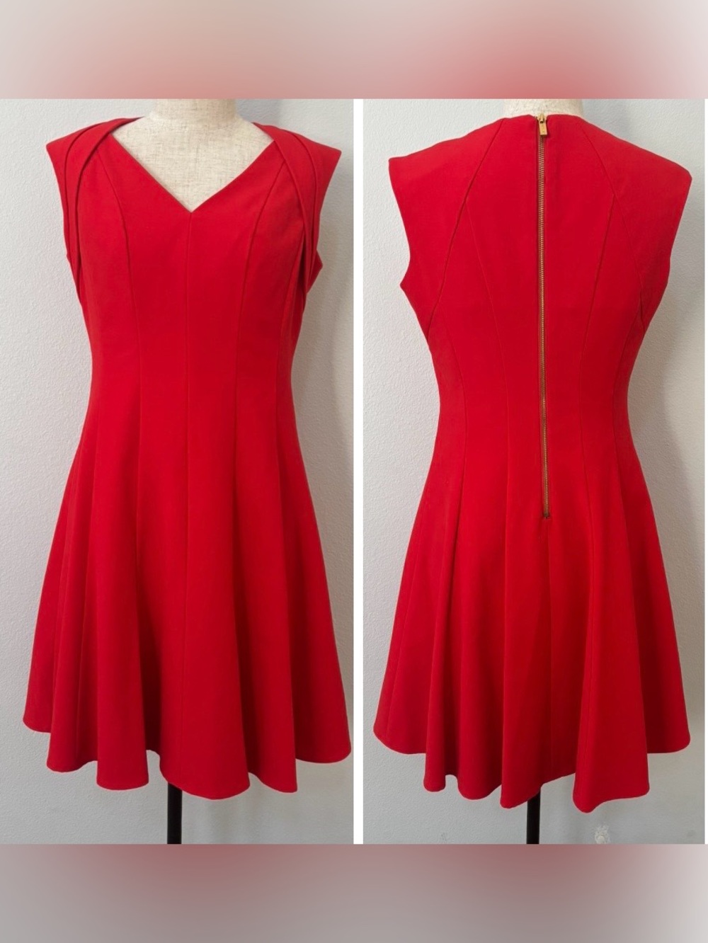 Calvin Klein red / orange sleeveless V-neck fit and flare dress EUC - size 6/8